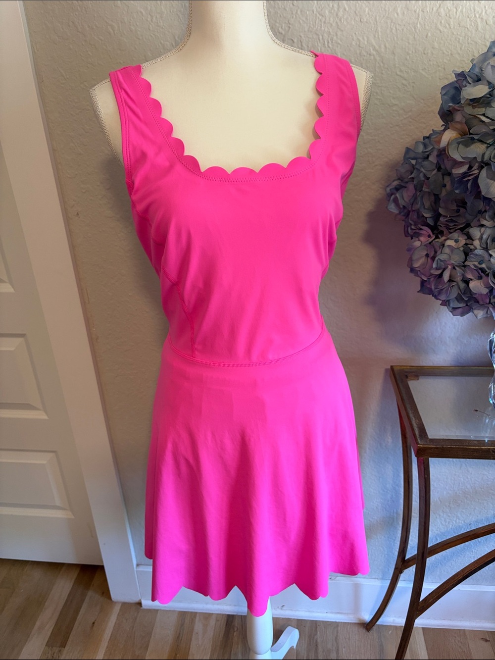 Scallop-Edge Hot Pink Sleeveless Mini Dress